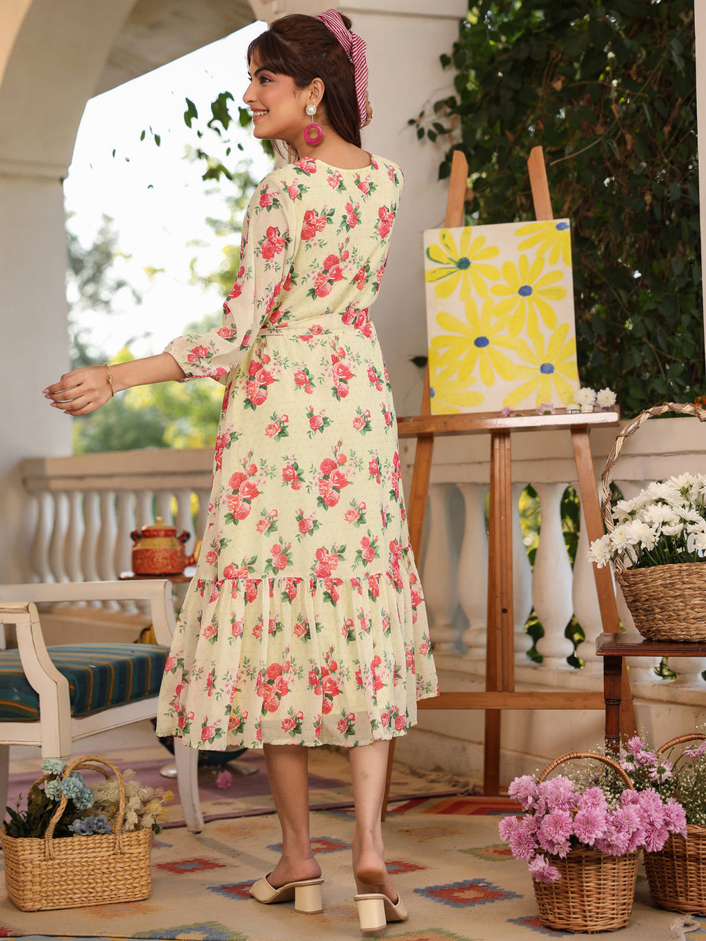 Janasya Bright Georgette Floral Fit & Flare Dress - Distacart