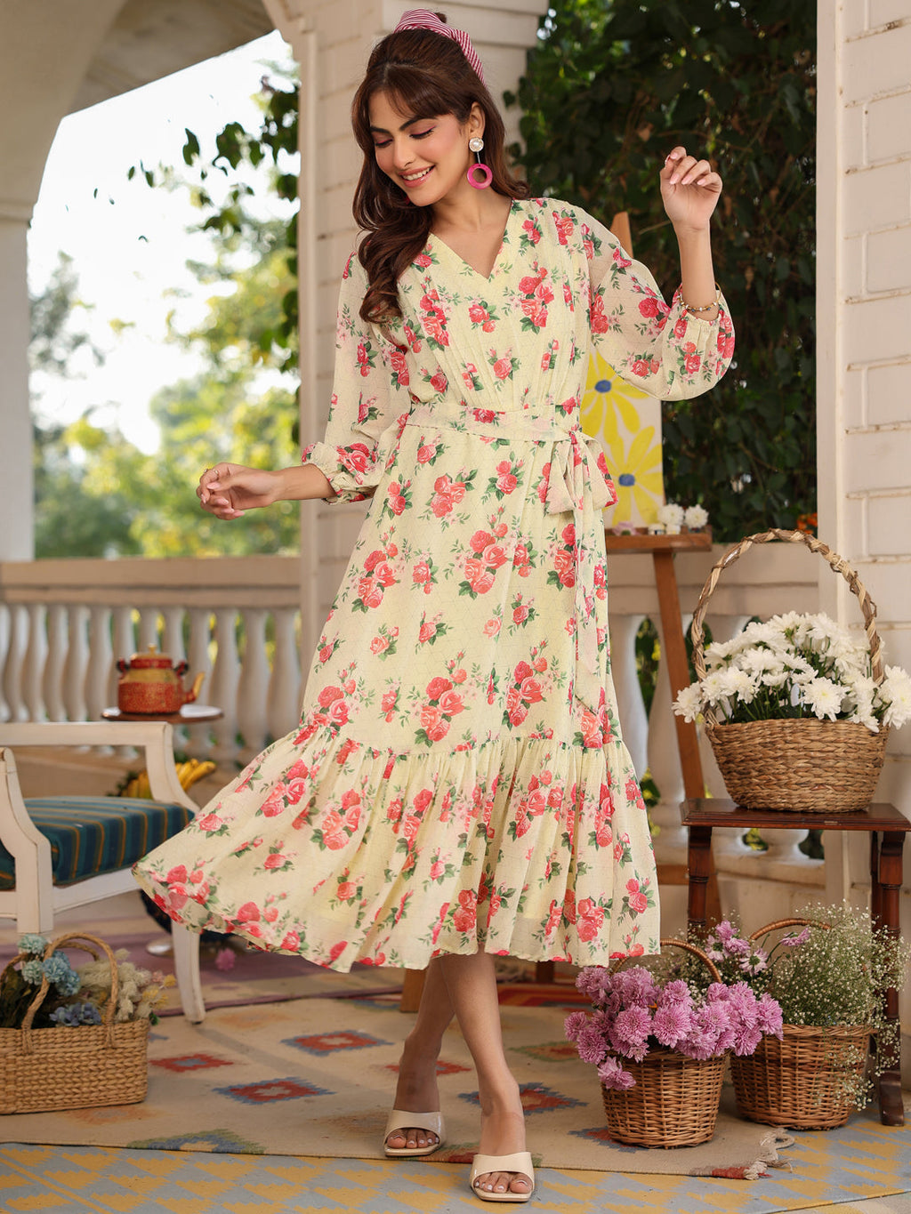 Janasya Bright Georgette Floral Fit & Flare Dress - Distacart