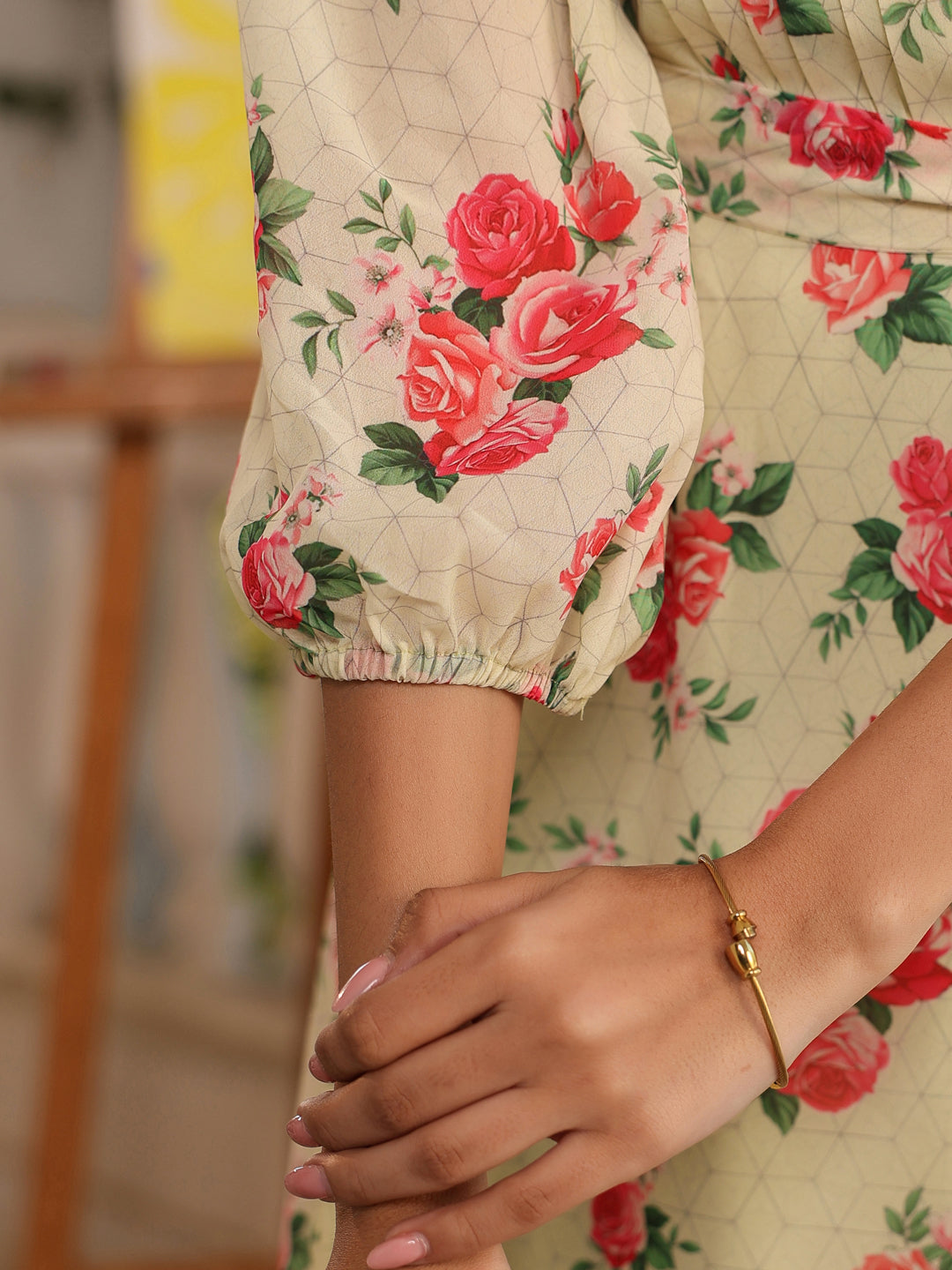 Janasya Bright Georgette Floral Fit & Flare Dress - Distacart