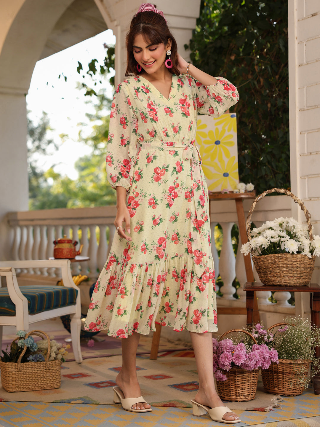 Janasya Bright Georgette Floral Fit & Flare Dress - Distacart