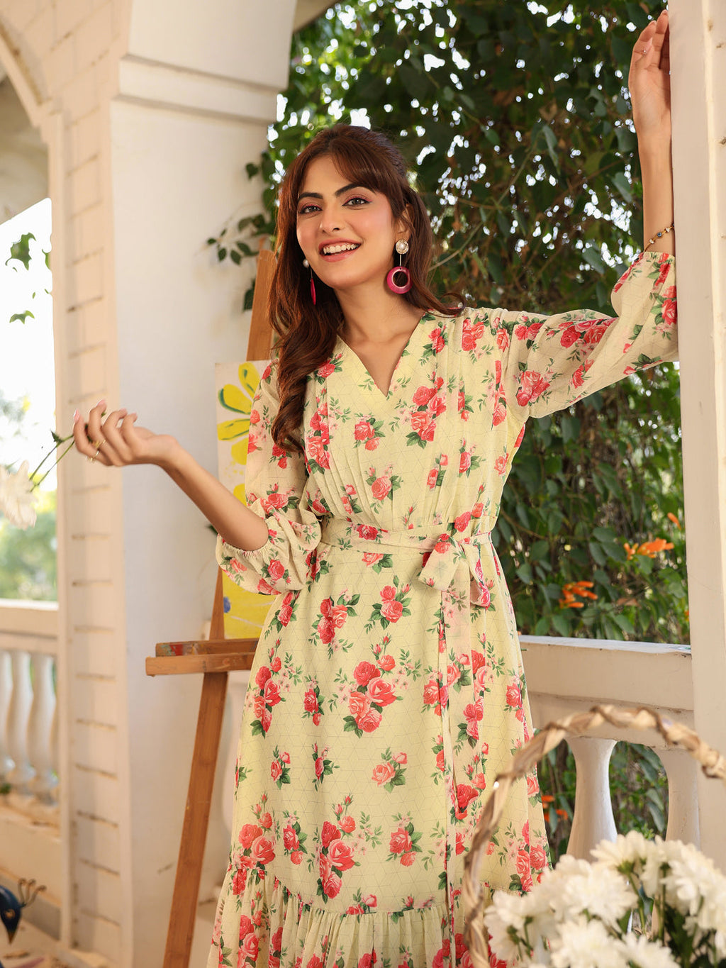 Janasya Bright Georgette Floral Fit & Flare Dress - Distacart