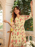 Janasya Bright Georgette Floral Fit & Flare Dress - Distacart