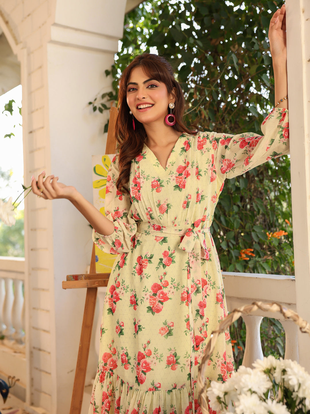 Janasya Bright Georgette Floral Fit & Flare Dress - Distacart