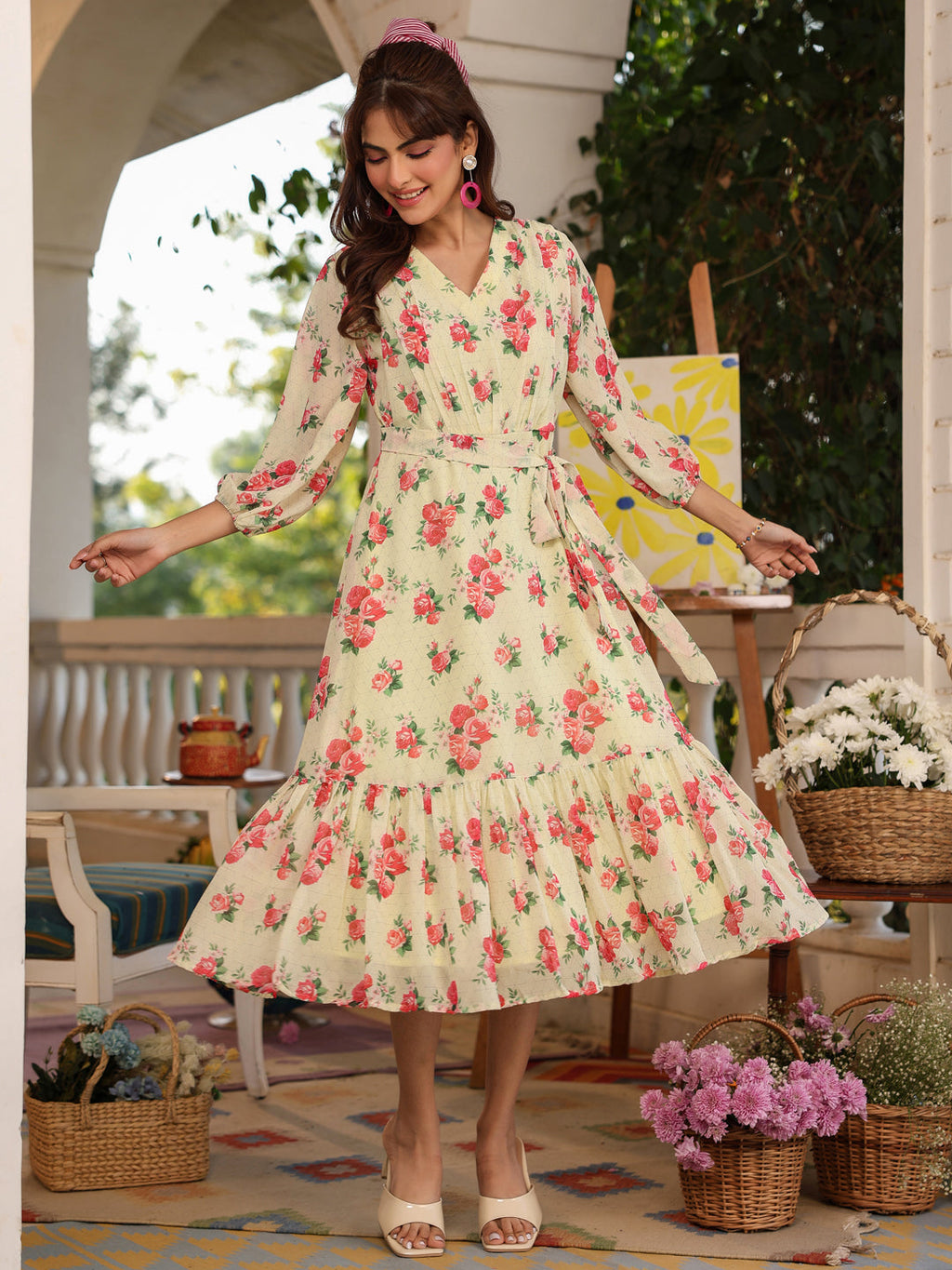 Janasya Bright Georgette Floral Fit & Flare Dress - Distacart