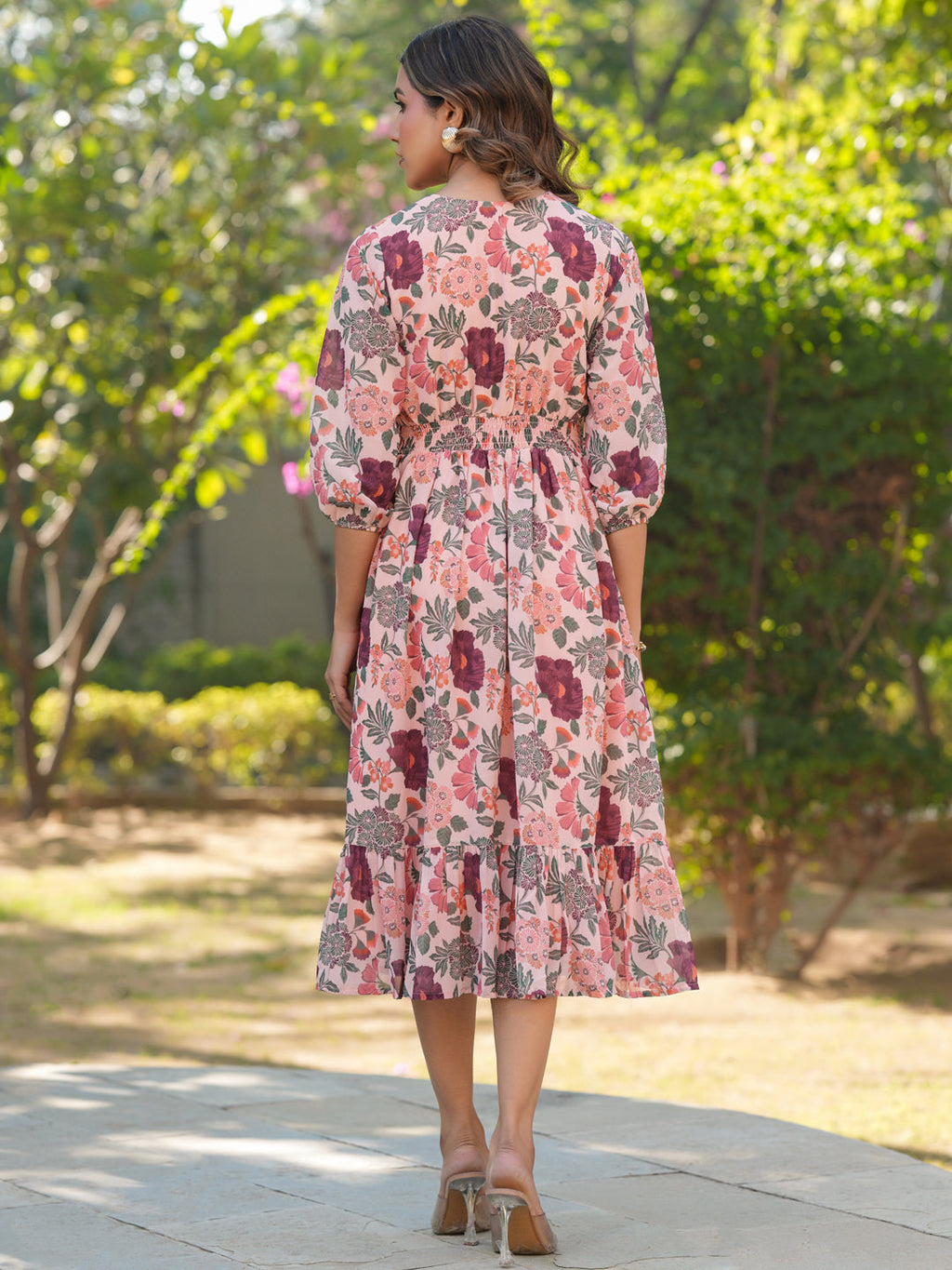 Janasya Light Georgette Floral Fit & Flare Dress - Distacart