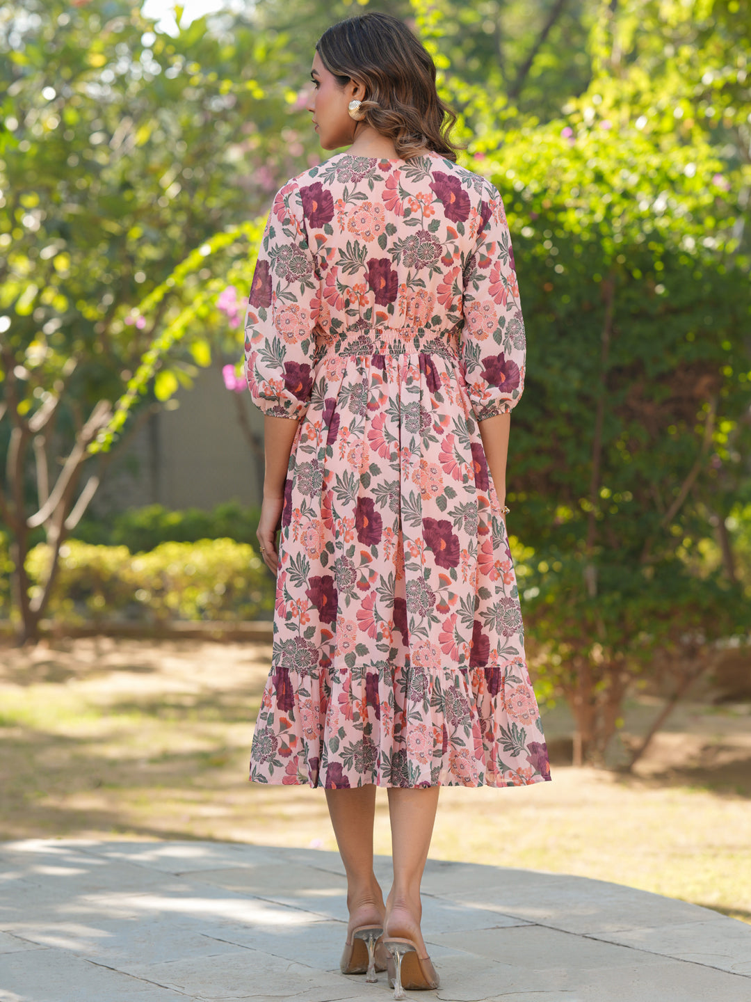 Janasya Light Georgette Floral Fit & Flare Dress - Distacart