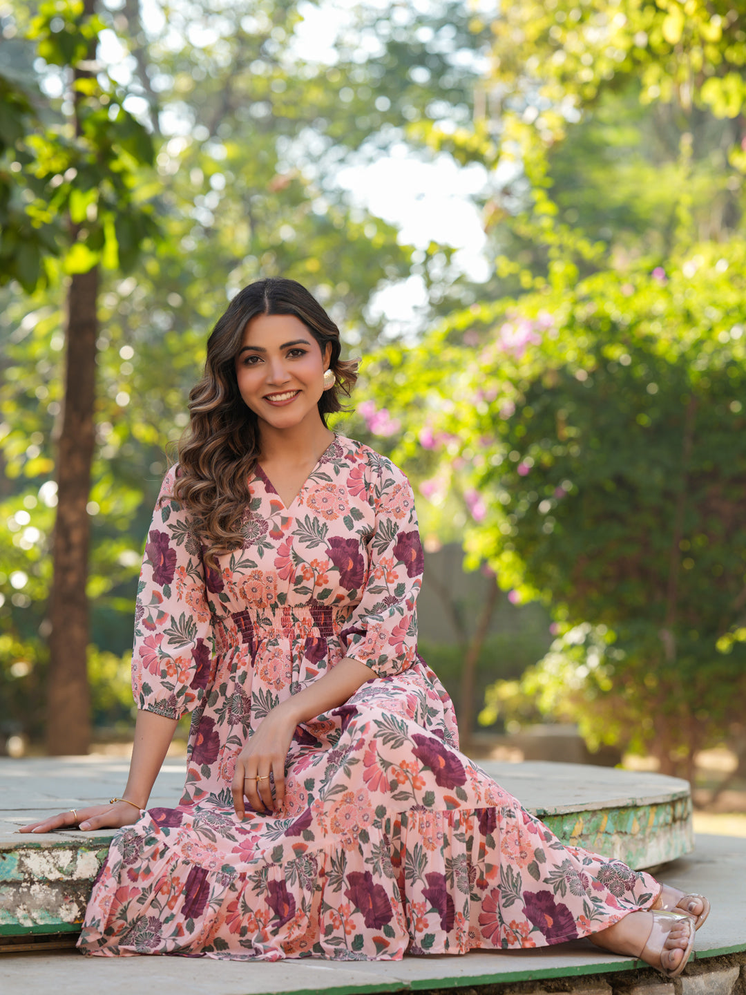 Janasya Light Georgette Floral Fit & Flare Dress - Distacart