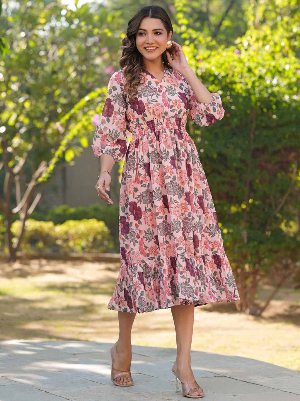 Janasya Light Georgette Floral Fit & Flare Dress - Distacart