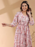 Janasya Light Georgette Floral Tiered Dress - Distacart