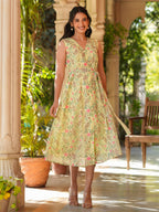 Janasya Light Georgette Floral A-Line Dress - Distacart