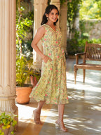 Janasya Light Georgette Floral A-Line Dress - Distacart