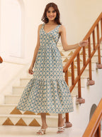 Janasya Light Cotton Ethnic Motifs Tiered Dress - Distacart
