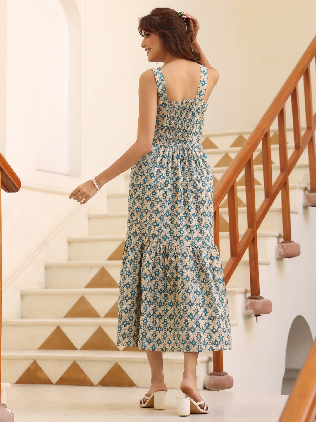 Janasya Light Cotton Ethnic Motifs Tiered Dress - Distacart