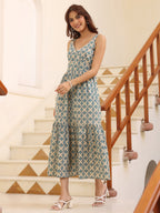 Janasya Light Cotton Ethnic Motifs Tiered Dress - Distacart