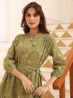 Janasya Dark Cotton Floral A-Line Dress - Distacart