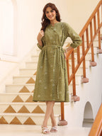Janasya Dark Cotton Floral A-Line Dress - Distacart