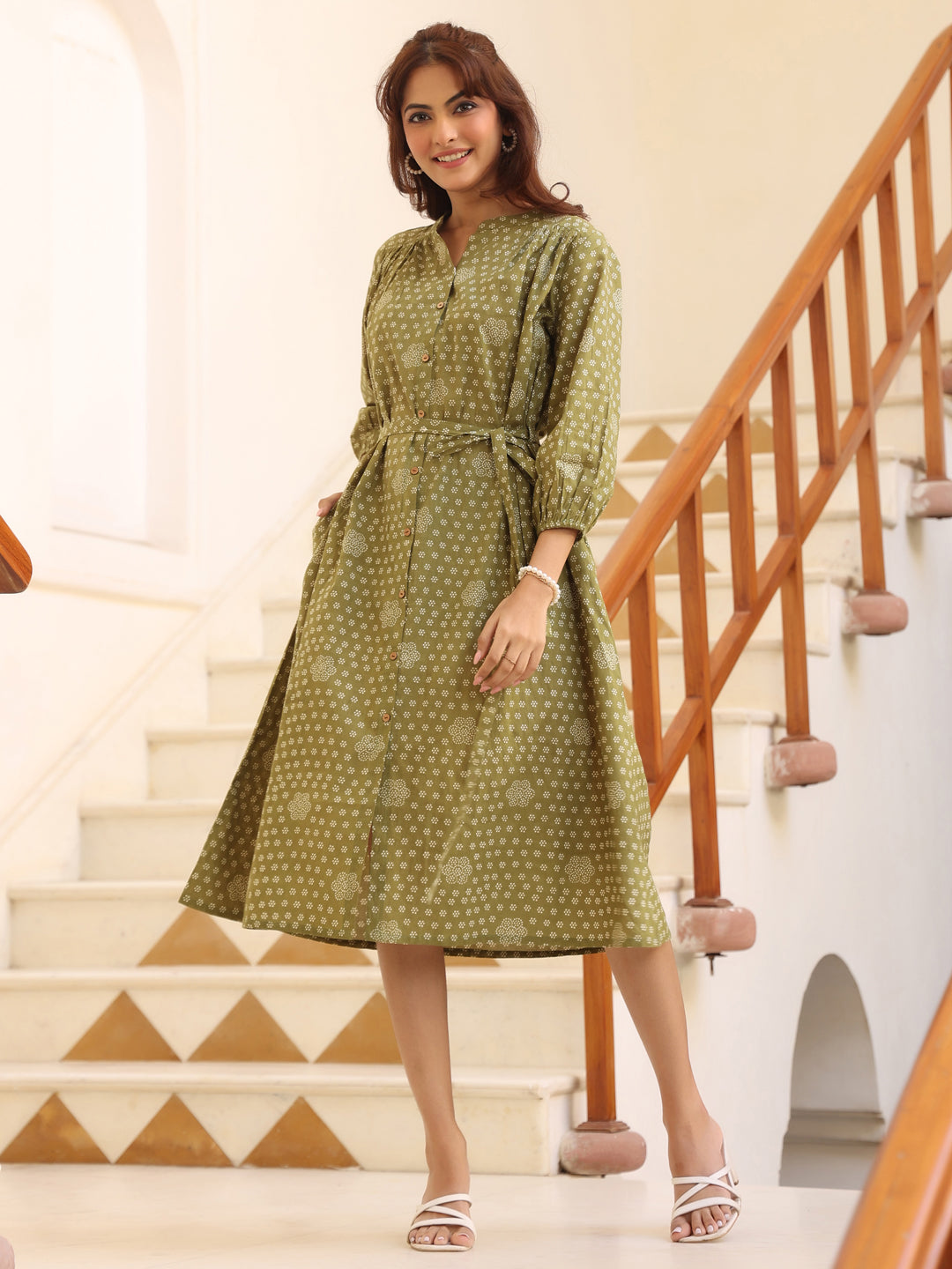 Janasya Dark Cotton Floral A-Line Dress - Distacart