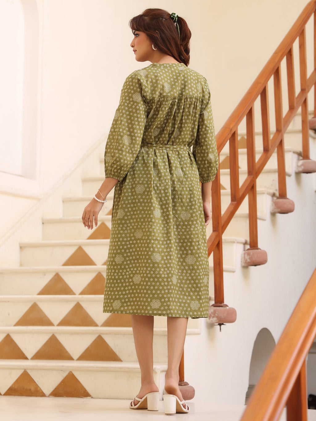 Janasya Dark Cotton Floral A-Line Dress - Distacart