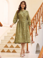 Janasya Dark Cotton Floral A-Line Dress - Distacart