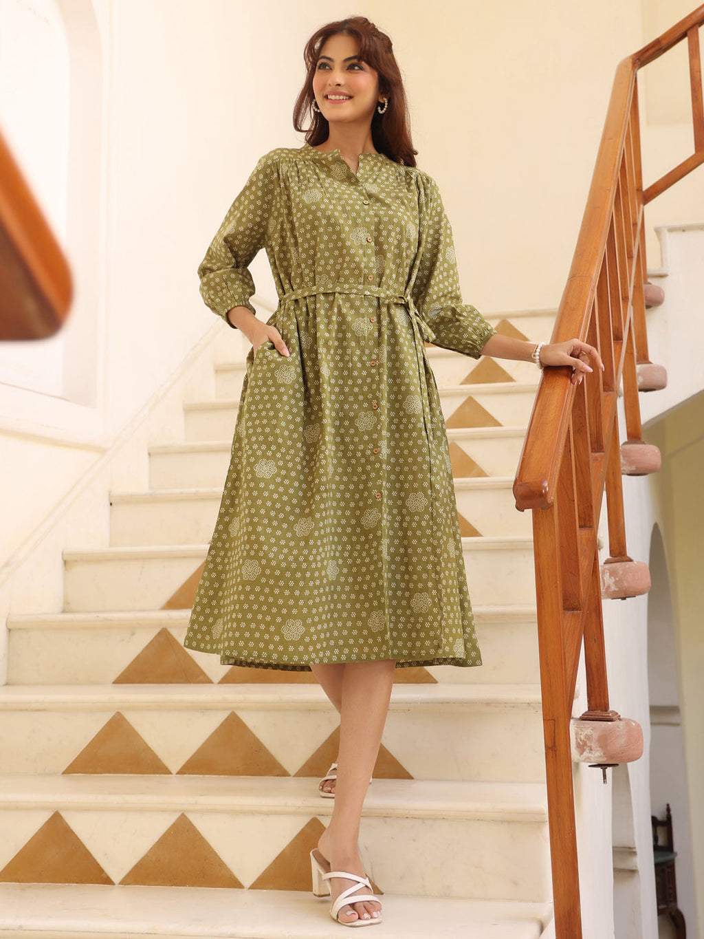 Janasya Dark Cotton Floral A-Line Dress - Distacart