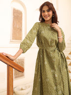 Janasya Dark Cotton Floral A-Line Dress - Distacart
