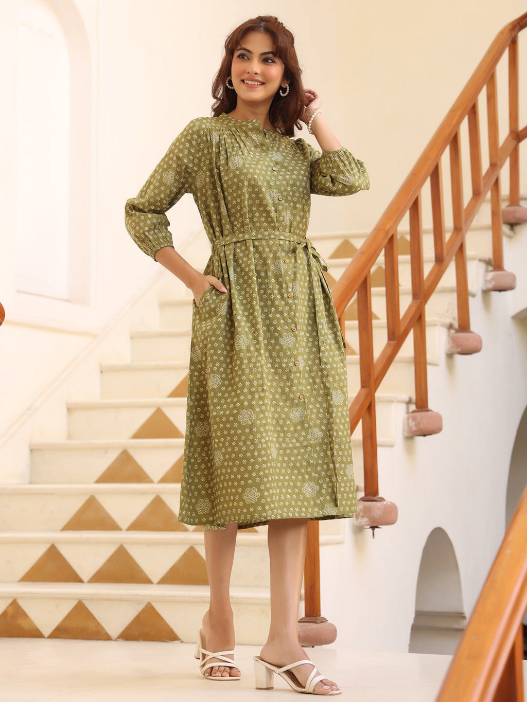 Janasya Dark Cotton Floral A-Line Dress - Distacart