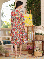 Janasya Dark Cotton Floral Tiered Dress - Distacart