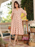 Janasya Light Cotton Floral Tiered Dress - Distacart