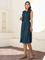 Janasya Dark Rayon Solid A-Line Dress - Distacart