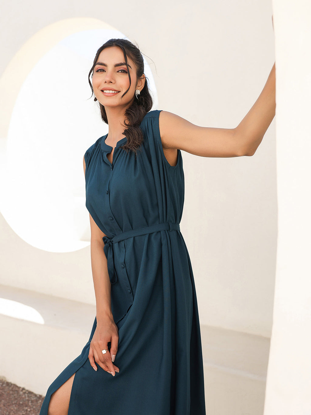 Janasya Dark Rayon Solid A-Line Dress - Distacart