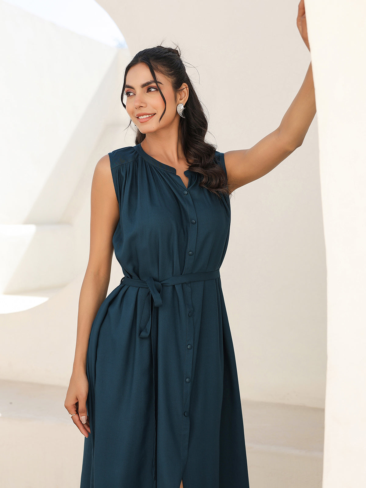 Janasya Dark Rayon Solid A-Line Dress - Distacart