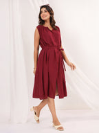 Janasya Dark Rayon Solid A-Line Dress - Distacart