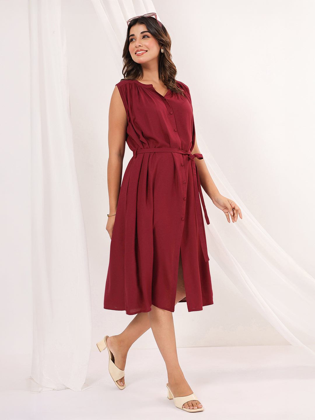 Janasya Dark Rayon Solid A-Line Dress - Distacart