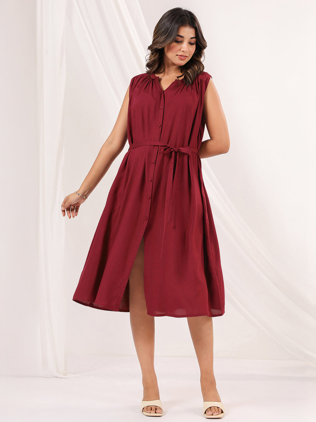 Janasya Dark Rayon Solid A-Line Dress - Distacart