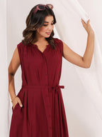 Janasya Dark Rayon Solid A-Line Dress - Distacart