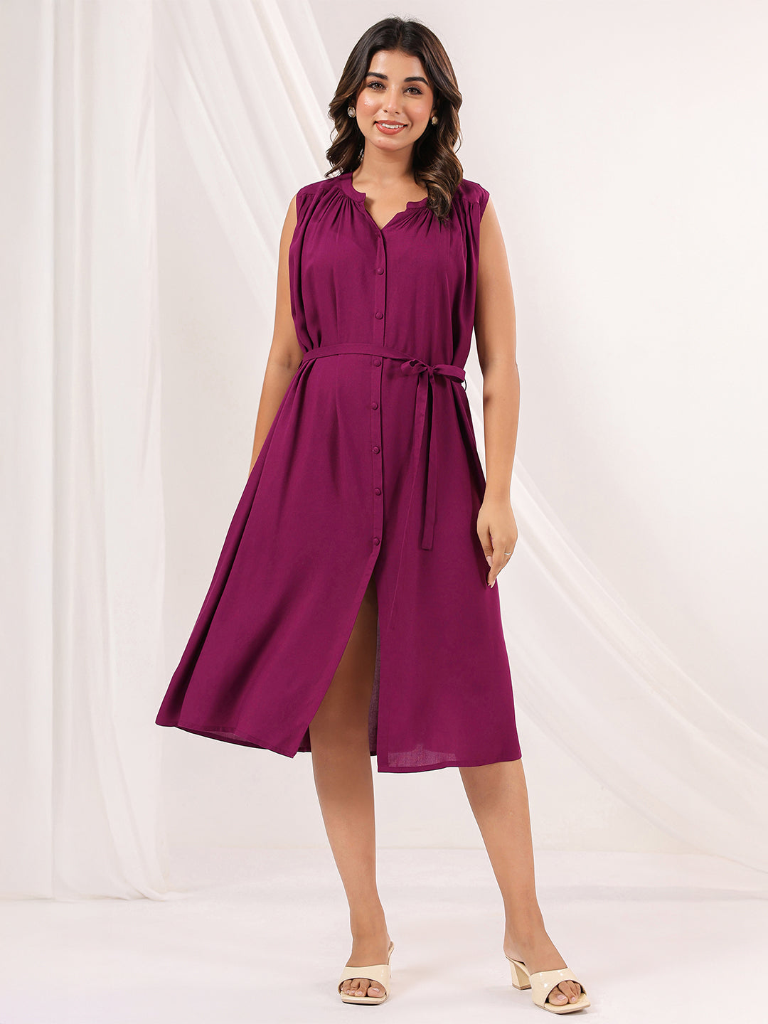 Janasya Dark Rayon Solid A-Line Dress - Distacart