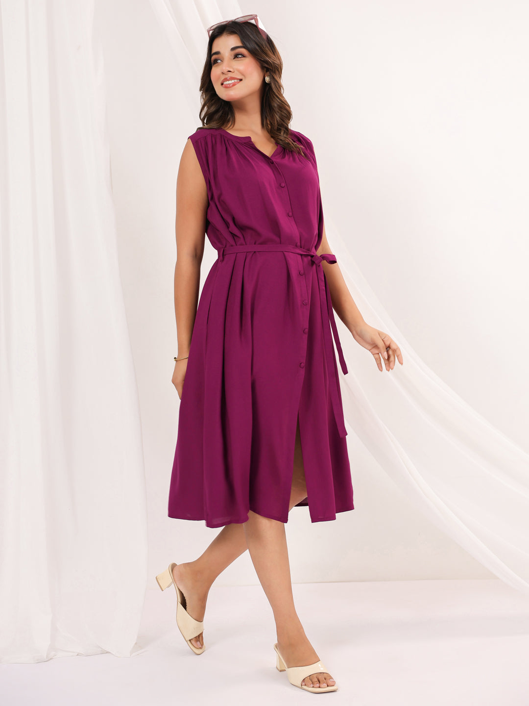 Janasya Dark Rayon Solid A-Line Dress - Distacart
