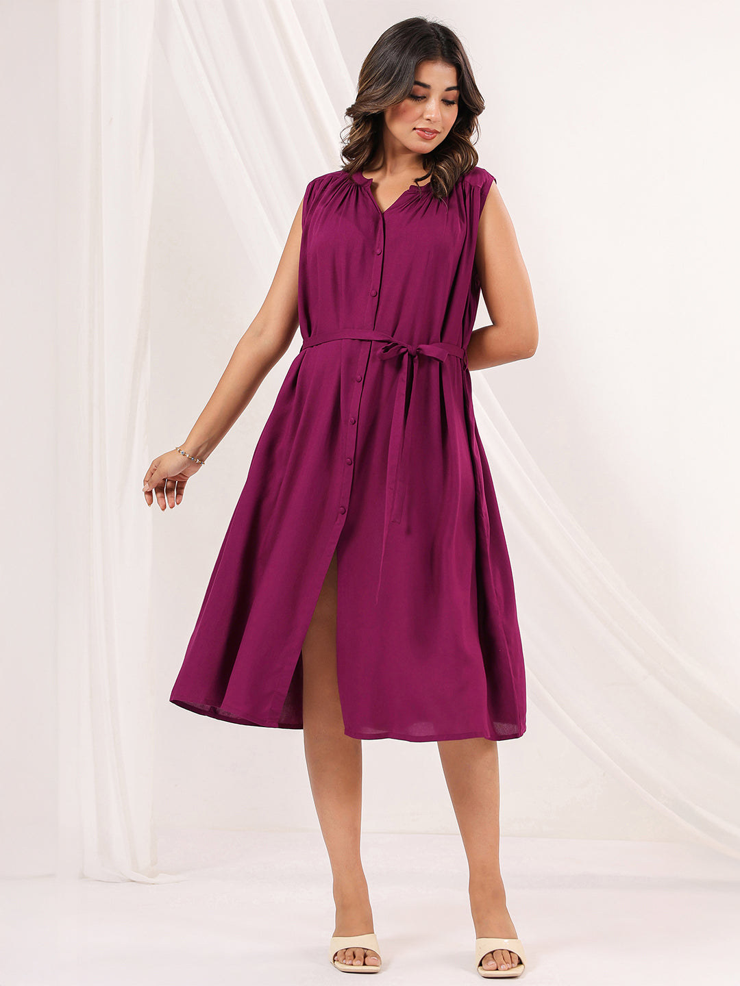 Janasya Dark Rayon Solid A-Line Dress - Distacart