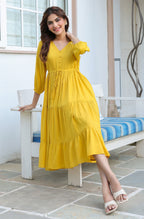 Janasya Bright Rayon Solid Tiered Dress - Distacart
