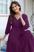Janasya Dark Rayon Solid Tiered Dress - Distacart