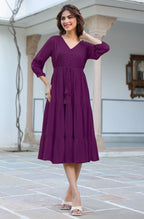 Janasya Dark Rayon Solid Tiered Dress - Distacart