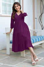 Janasya Dark Rayon Solid Tiered Dress - Distacart