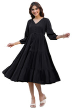 Janasya Dark Rayon Solid Tiered Dress - Distacart