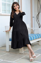 Janasya Dark Rayon Solid Tiered Dress - Distacart