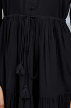 Janasya Dark Rayon Solid Tiered Dress - Distacart