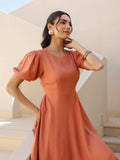 Janasya Dark Rayon Solid A-Line Dress - Distacart