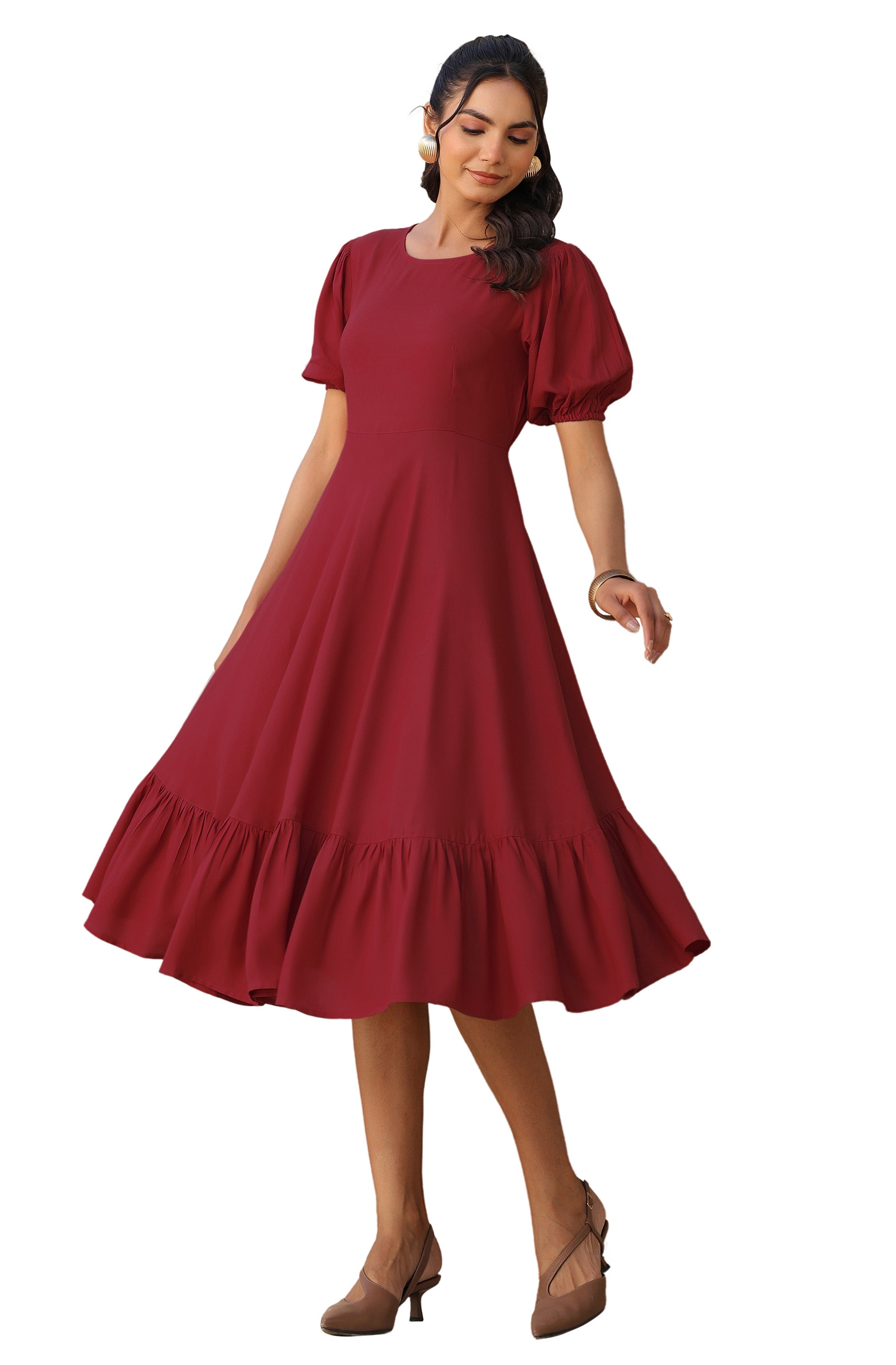 Janasya Dark Rayon Solid A-Line Dress - Distacart