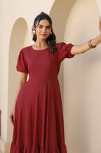 Janasya Dark Rayon Solid A-Line Dress - Distacart