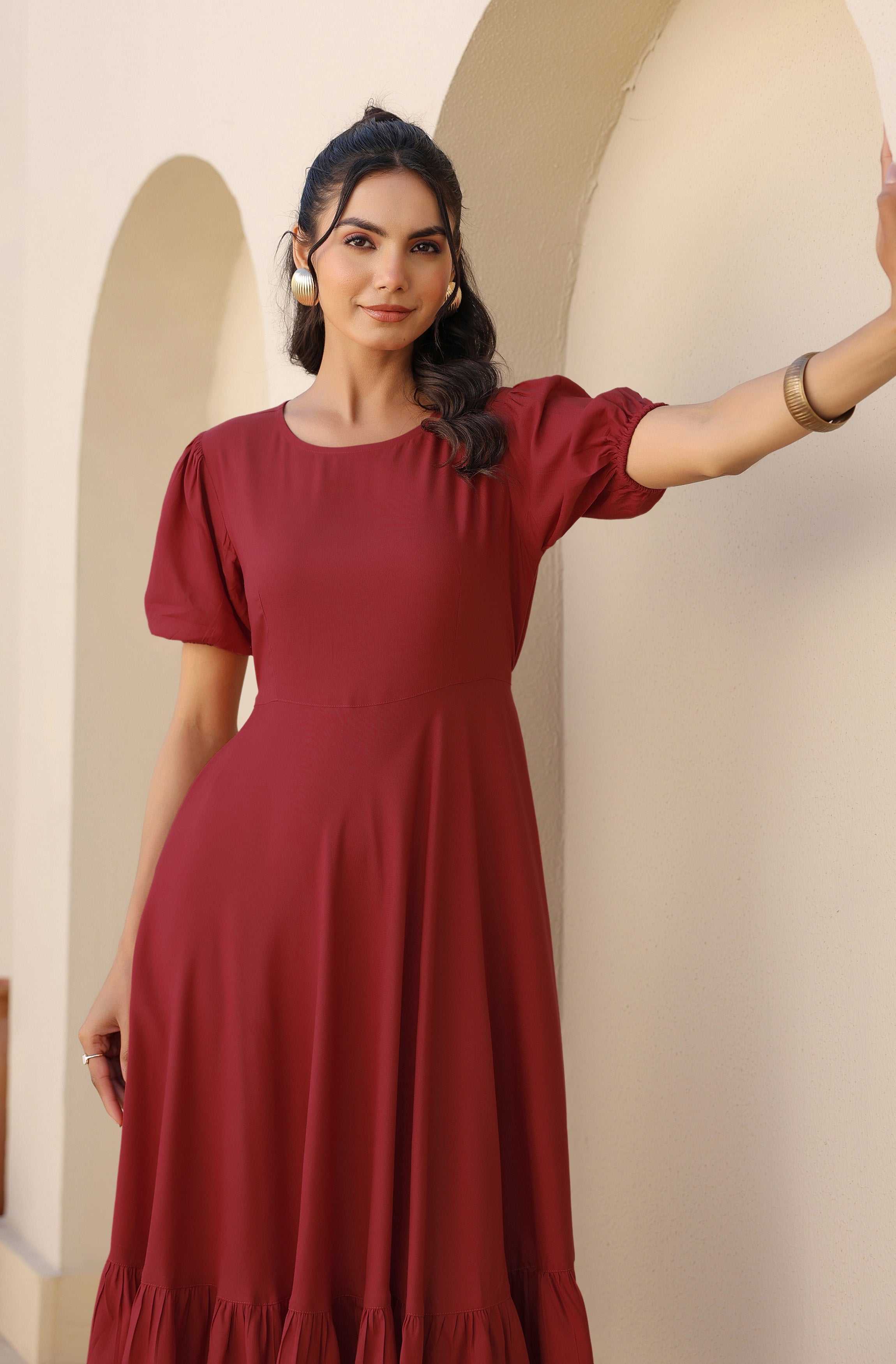 Janasya Dark Rayon Solid A-Line Dress - Distacart