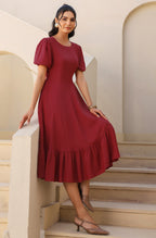 Janasya Dark Rayon Solid A-Line Dress - Distacart